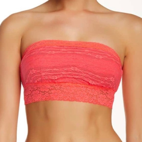 NWT Free People Scalloped Lace Bandeau in Pink Lemon - Picture 1 of 6